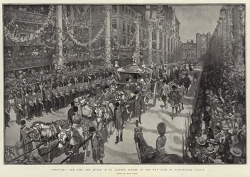 Gekroond, de koning en koningin in St James